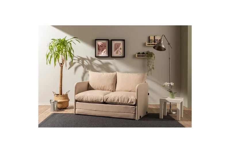 2-seters sovesofa Rubby (128 x 70 x 66 cm) Beige - Beige - Møbler - Sofaer - Sovesofaer - 2 seters sovesofa