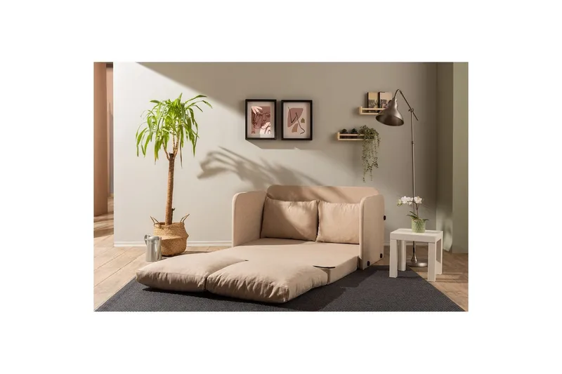 2-seters sovesofa Rubby (128 x 70 x 66 cm) Beige - Beige - Møbler - Sofaer - Sovesofaer - 2 seters sovesofa