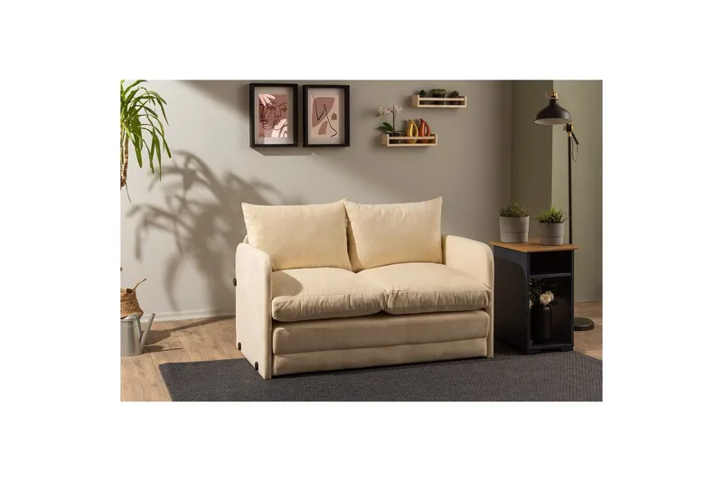 2-seters sovesofa Rubby (128 x 70 x 66 cm) Krem - Krem - Møbler - Sofaer - Sovesofaer - 2 seters sovesofa