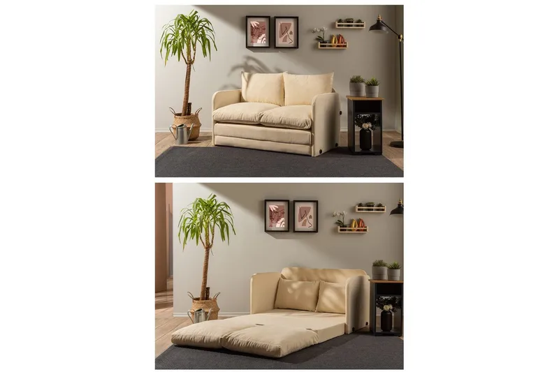 2-seters sovesofa Rubby (128 x 70 x 66 cm) Krem - Krem - Møbler - Sofaer - Sovesofaer - 2 seters sovesofa