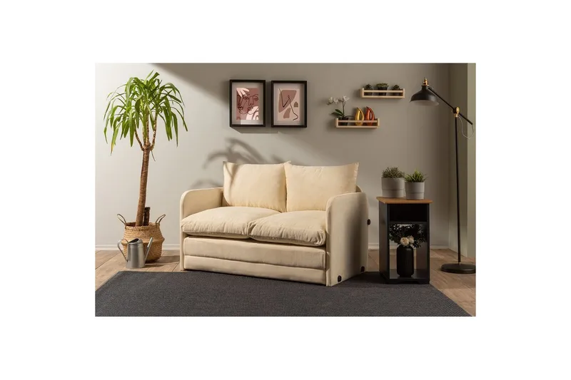 2-seters sovesofa Rubby (128 x 70 x 66 cm) Krem - Krem - Møbler - Sofaer - Sovesofaer - 2 seters sovesofa