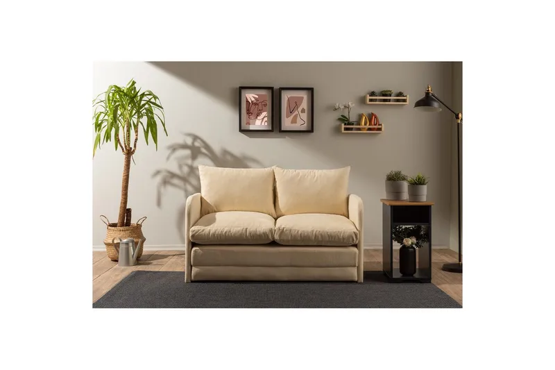 2-seters sovesofa Rubby (128 x 70 x 66 cm) Krem - Krem - Møbler - Sofaer - Sovesofaer - 2 seters sovesofa
