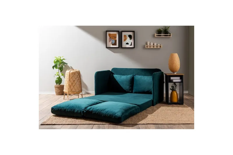 2-seters sovesofa Rubby (128 x 70 x 66 cm) Petrolgrønn - Petrolgrønn - Møbler - Sofaer - Sovesofaer - 2 seters sovesofa