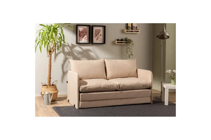 2-seters sovesofa Rubby (148 x 70 x 66 cm) Beige - Beige - Møbler - Sofaer - Sovesofaer - 2 seters sovesofa