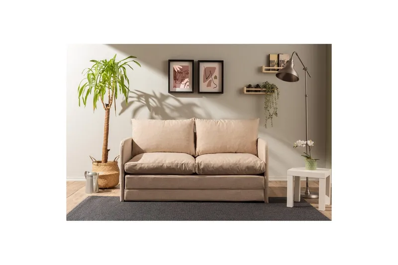 2-seters sovesofa Rubby (148 x 70 x 66 cm) Beige - Beige - Møbler - Sofaer - Sovesofaer - 2 seters sovesofa