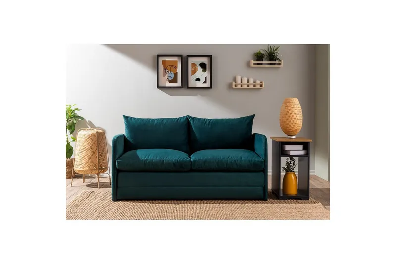 2-seters sovesofa Rubby (148 x 70 x 66 cm) Petrolgrønn - Petrolgrønn - Møbler - Sofaer - Sovesofaer - 2 seters sovesofa