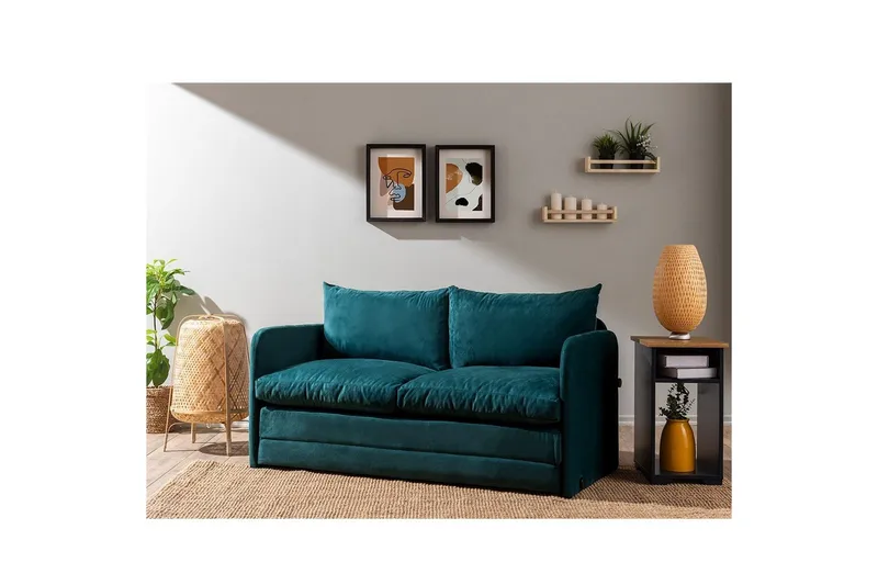 2-seters sovesofa Rubby (148 x 70 x 66 cm) Petrolgrønn - Petrolgrønn - Møbler - Sofaer - Sovesofaer - 2 seters sovesofa