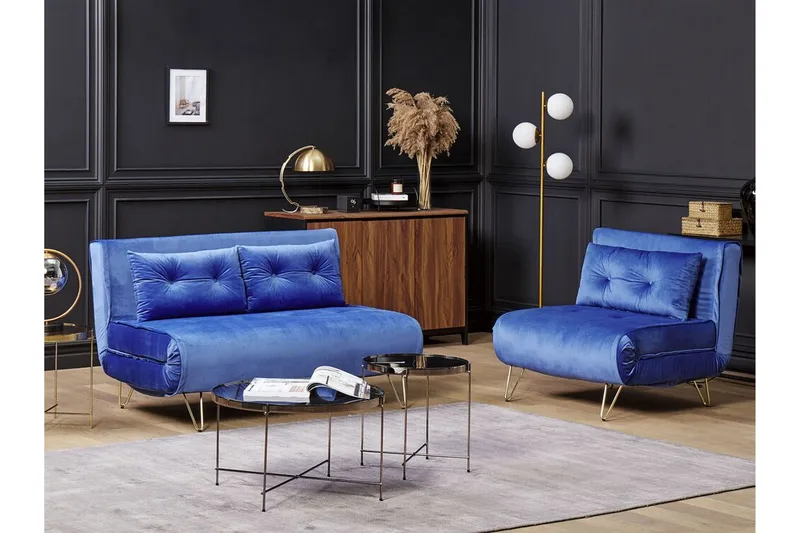 Sofa 2-seters fløyel marineblå VESTFOLD - Blå - Møbler - Sofaer - Sovesofaer - 2 seters sovesofa