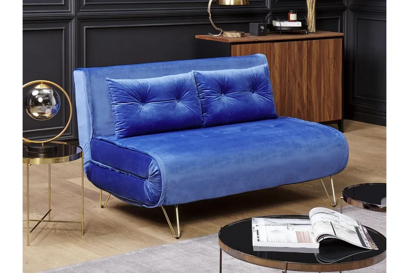 Sofa 2-seters fløyel marineblå VESTFOLD - Blå - Møbler - Sofaer - Sovesofaer - 2 seters sovesofa