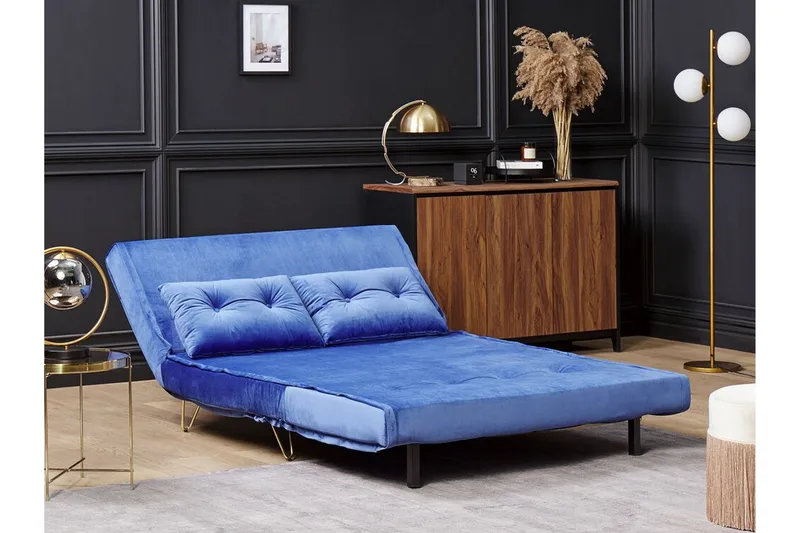 Sofa 2-seters fløyel marineblå VESTFOLD - Blå - Møbler - Sofaer - Sovesofaer - 2 seters sovesofa