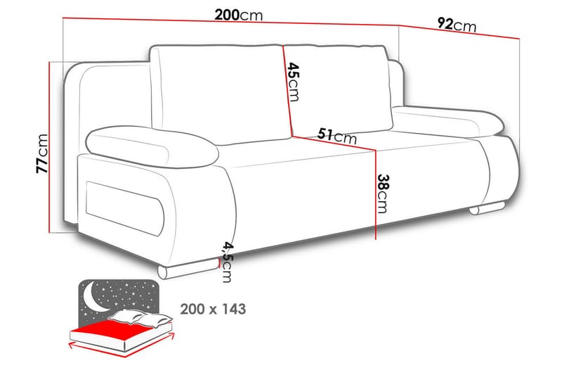 Sovesofa Emma 200x94x76 cm - Møbler - Sofaer - Sovesofaer - 2 seters sovesofa
