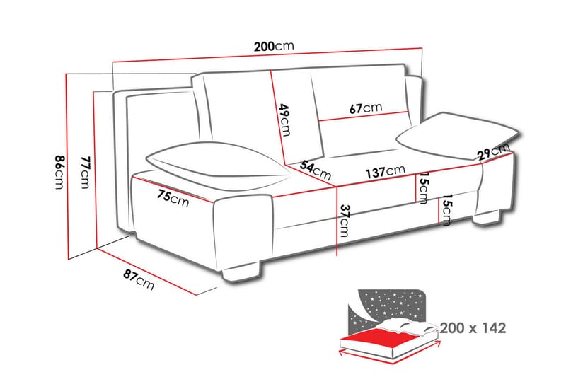 Sovesofa Laura 200x94x77 cm - 2 seters sovesofa