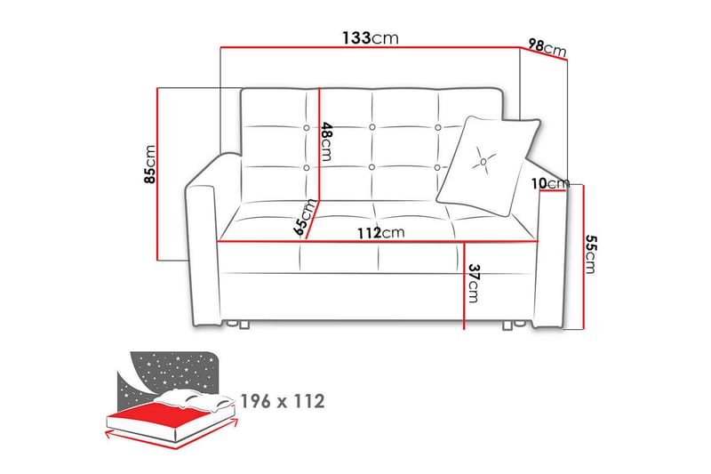 Sovesofa Viva 133x100x85 cm - 2 seters sovesofa