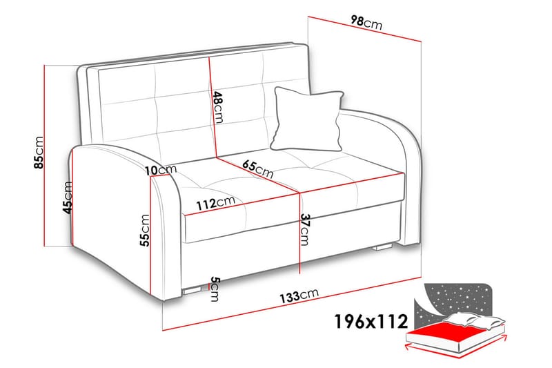 Sovesofa Viva 133x98x85 cm - 2 seters sovesofa - Fløyelssofaer