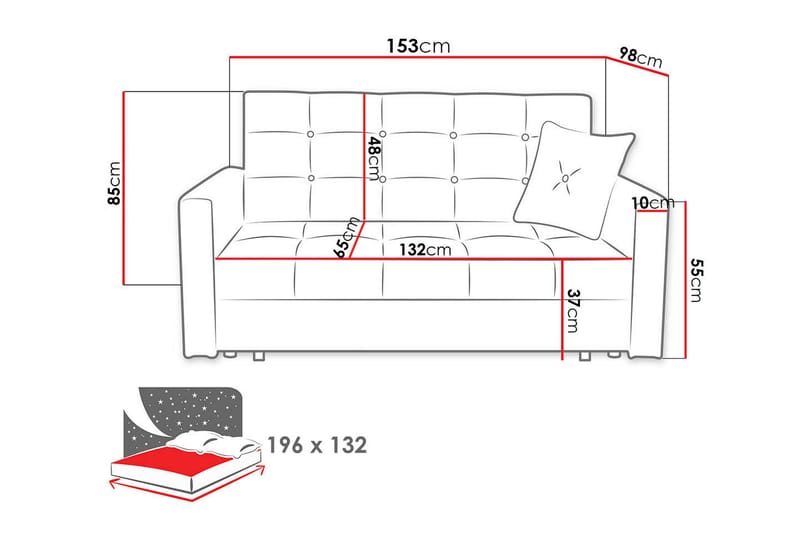 Sovesofa Viva 153x100x85 cm - 2 seters sovesofa