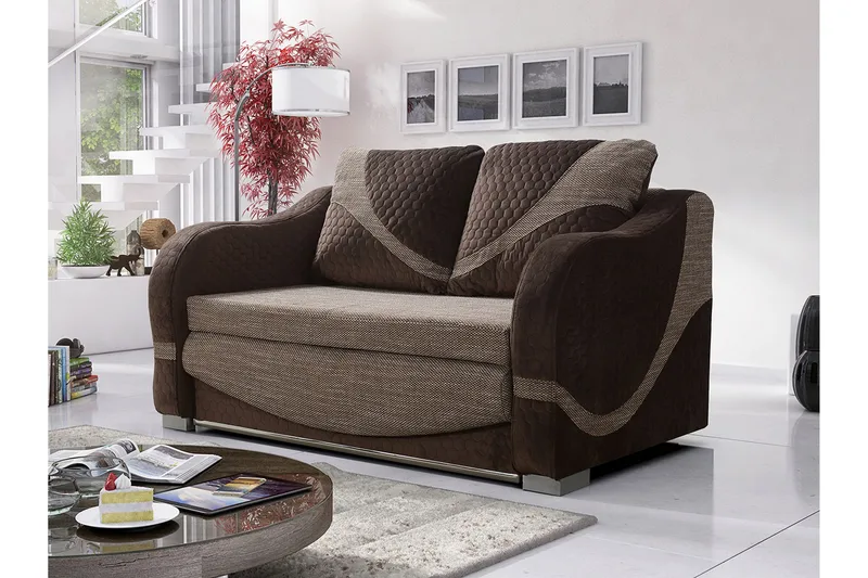Tina 2-seters Sovesofa 117x193 cm med Oppbevaring i Stoff - Brun - Møbler - Sofaer - Sovesofaer - 2 seters sovesofa