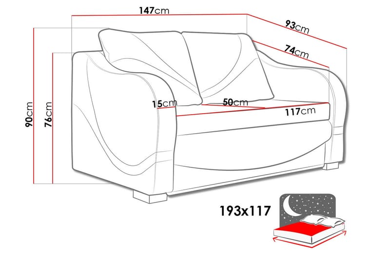 Tina 2-seters Sovesofa 117x193 cm med Oppbevaring i Stoff - Brun - Møbler - Sofaer - Sovesofaer - 2 seters sovesofa