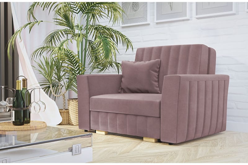 Upperud 1-seter Rektangulær Sovesofa med Oppbevaring i Fløyel - Rosa - Møbler - Sofaer - Sovesofaer - 2 seters sovesofa