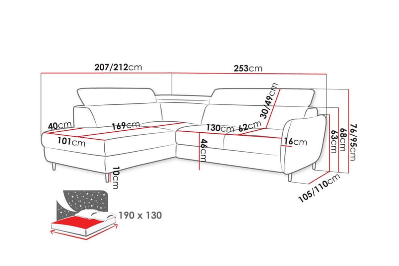 3-seters Hjørnesovesofa Graystone - Oransje - Hjørnesovesofa