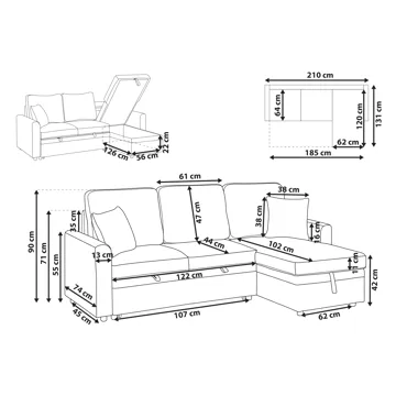 3-seters sofa Nassjo venstrevendt - Grå - Møbler - Sofaer - Sovesofaer - Langsgående sovesofa