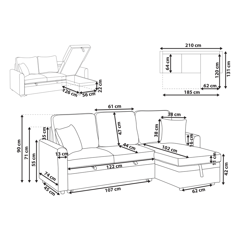 3-seters sofa Nassjo venstrevendt - Grå - Møbler - Sofaer - Sovesofaer - Langsgående sovesofa