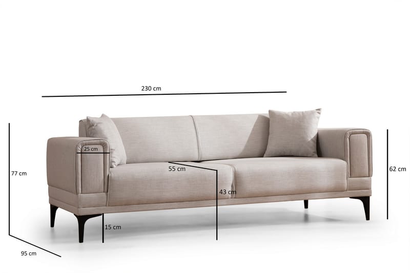 3-seter Sovesofa Naoko - Beige - 3 seters sovesofa