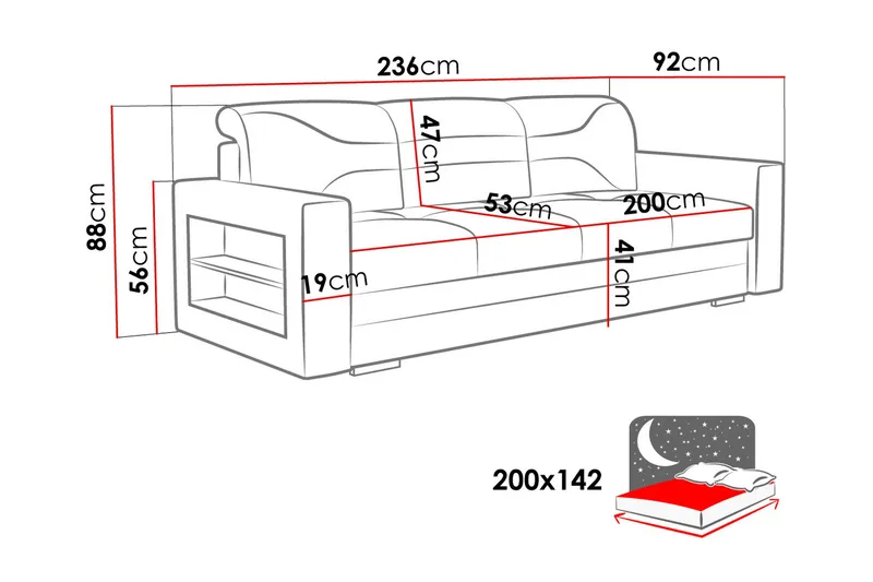 3-seter Sovesofa Rektangulær 236 cm med Oppbevaring i Stoff - Antrasitt - Møbler - Sofaer - Sovesofaer - 3 seters sovesofa