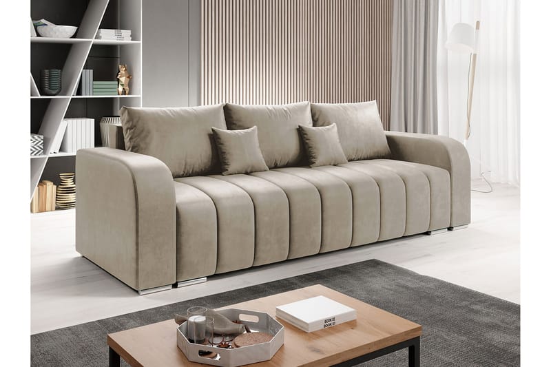 3-seters Sofa Zulueta - Beige - Fløyelssofaer - 3 seters sovesofa