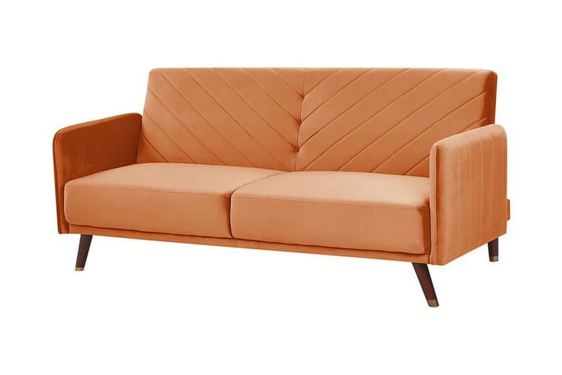 3-seters Sovesofa Kadeja - Fløyel/Oransje - Møbler - Sofaer - Sovesofaer - 3 seters sovesofa