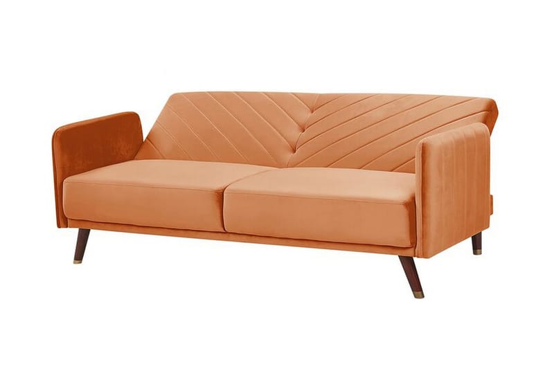 3-seters Sovesofa Kadeja - Fløyel/Oransje - Møbler - Sofaer - Sovesofaer - 3 seters sovesofa