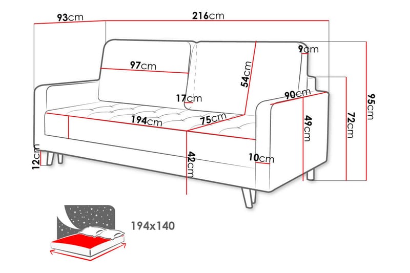 3-seters Sovesofa Nelas - Grå - Fløyelssofaer - 3 seters sovesofa