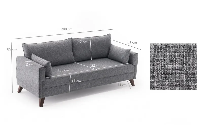 Antigua 3-seter Sovesofa 150x190 cm i Stoff - Grå - Møbler - Sofaer - Sovesofaer - 3 seters sovesofa