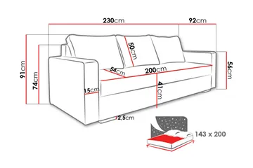 Beno Sovesofa 230x92x91 cm - Møbler - Sofaer - Sovesofaer - 3 seters sovesofa
