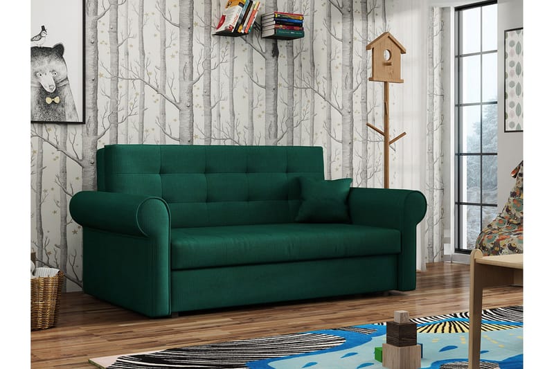 Bensbyn 2-seter Sovesofa med Oppbevaring og Rullearmer i Stoff - Grønn - Møbler - Sofaer - Sovesofaer - 3 seters sovesofa