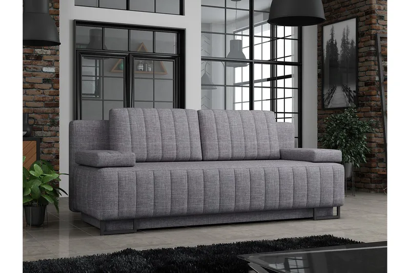 Bonsall 3-seter Sovesofa 146x200 cm med Oppbevaring i Stoff - Grå - Møbler - Sofaer - Sovesofaer - 3 seters sovesofa
