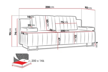 Bonsall 3-seter Sovesofa 146x200 cm med Oppbevaring i Stoff - Svart - Møbler - Sofaer - Sovesofaer - 3 seters sovesofa