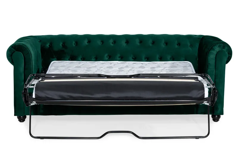 Chesterfield Lyx 3-seter Fremoverbøyd sovesofa i fløyel - Grønn - Møbler - Sofaer - Sovesofaer - 3 seters sovesofa