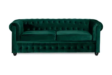 Chesterfield Lyx 3-seter Fremoverbøyd sovesofa i fløyel - Grønn - Møbler - Sofaer - Sovesofaer - 3 seters sovesofa