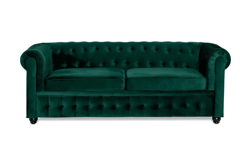 Chesterfield Lyx 3-seter Fremoverbøyd sovesofa i fløyel, Grønn