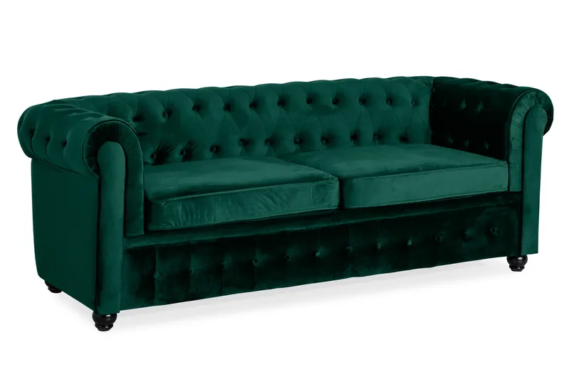 Chesterfield Lyx 3-seter Fremoverbøyd sovesofa i fløyel - Grønn - Møbler - Sofaer - Sovesofaer - 3 seters sovesofa