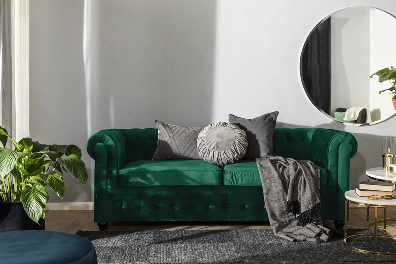 Chesterfield Lyx 3-seter Fremoverbøyd sovesofa i fløyel - Grønn - Møbler - Sofaer - Sovesofaer - 3 seters sovesofa