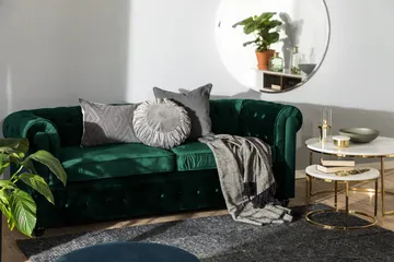 Chesterfield Lyx 3-seter Fremoverbøyd sovesofa i fløyel - Mørkegrønn / Grønn - Møbler - Sofaer - Sovesofaer - 3 seters sovesofa