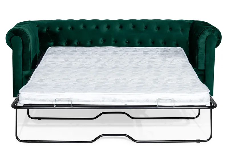 Chesterfield Lyx 3-seter Fremoverbøyd sovesofa i fløyel - Mørkegrønn / Grønn - Møbler - Sofaer - Sovesofaer - 3 seters sovesofa