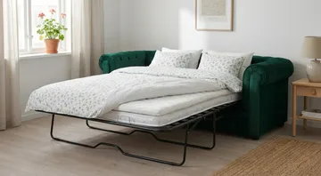 Chesterfield Lyx 3-seters framoverutslått sovesofa med HVILA overmadrass 140x200 cm lateks med vaskbart trekk - Grønn - Møbler - Sofaer - Sovesofaer - 3 seters sovesofa
