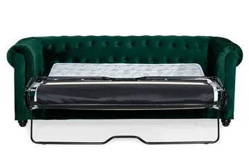 Chesterfield Lyx 3-seters framoverutslått sovesofa med HVILA overmadrass 140x200 cm lateks med vaskbart trekk - Grønn - Møbler - Sofaer - Sovesofaer - 3 seters sovesofa