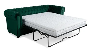 Chesterfield Lyx 3-seters framoverutslått sovesofa med HVILA overmadrass 140x200 cm lateks med vaskbart trekk - Grønn - Møbler - Sofaer - Sovesofaer - 3 seters sovesofa