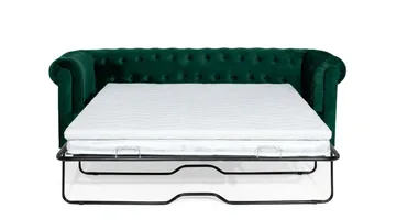 Chesterfield Lyx 3-seters framoverutslått sovesofa med HVILA overmadrass 140x200 cm lateks med vaskbart trekk - Grønn - Møbler - Sofaer - Sovesofaer - 3 seters sovesofa