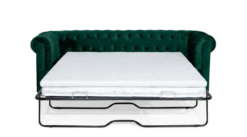 Chesterfield Lyx 3-seters framoverutslått sovesofa med HVILA overmadrass 140x200 cm lateks med vaskbart trekk - Grønn - Møbler - Sofaer - Sovesofaer - 3 seters sovesofa