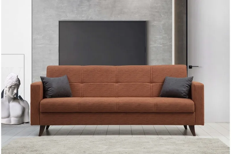 Darcia 3-seter Sovesofa 55x183 cm med Oppbevaring i Lin - Terrakotta - Møbler - Sofaer - Sovesofaer - 3 seters sovesofa