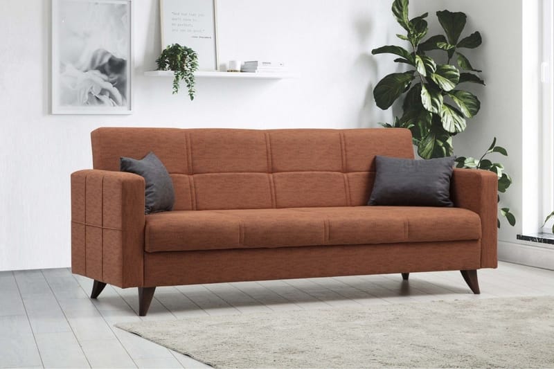 Darcia 3-seter Sovesofa 55x183 cm med Oppbevaring i Lin - Terrakotta - Møbler - Sofaer - Sovesofaer - 3 seters sovesofa